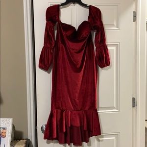Velvet Off the Shoulder Fishtail Midi